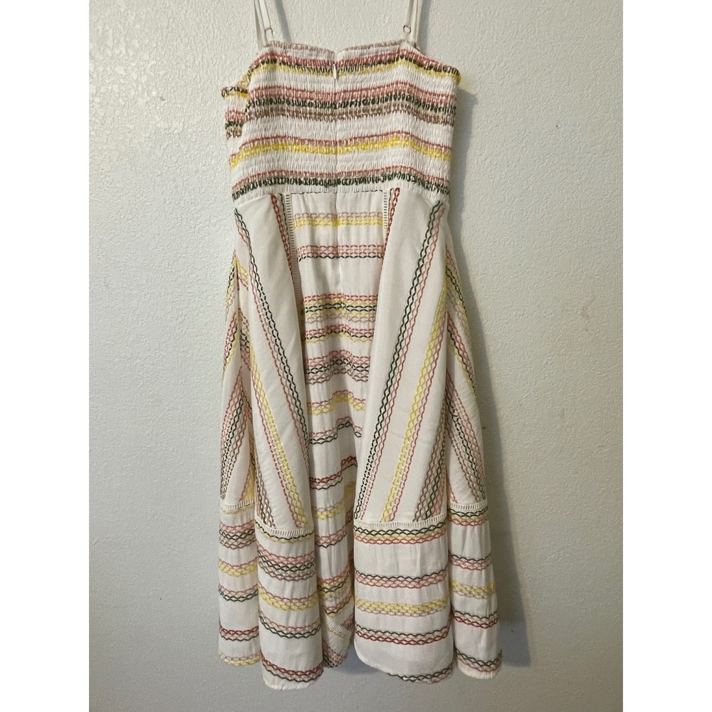 Hutch Sundress Midi Smocked Embroidered  White Pink Yellow Green - Picture 4 of 7